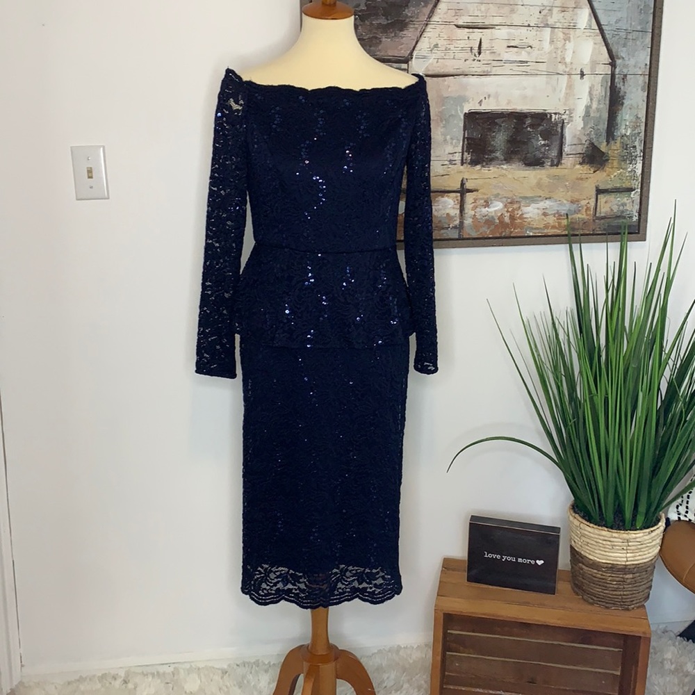 Sequin and Lace Navy Dress